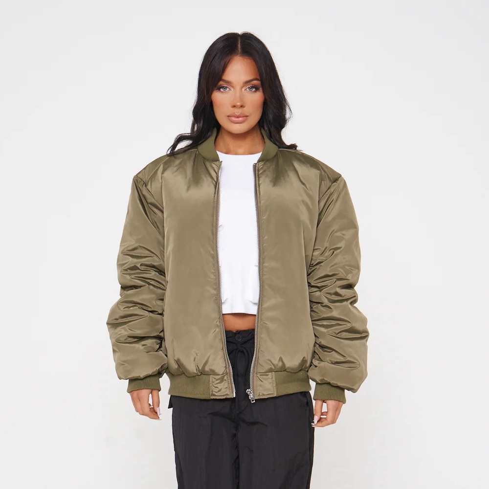 Luxe to kill khaki oversized bomber jacket